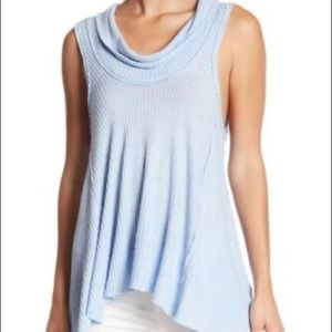 Free People We the Free Light Blue Boho Swing It Cowl Neck Tank Top size Small